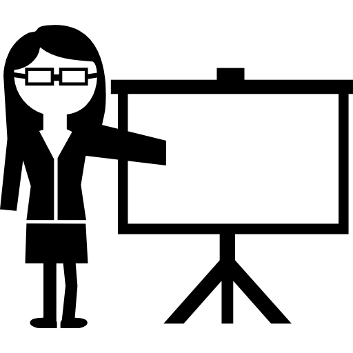 ikona przestawiająca nauczycielkę stojącą przy tablicy